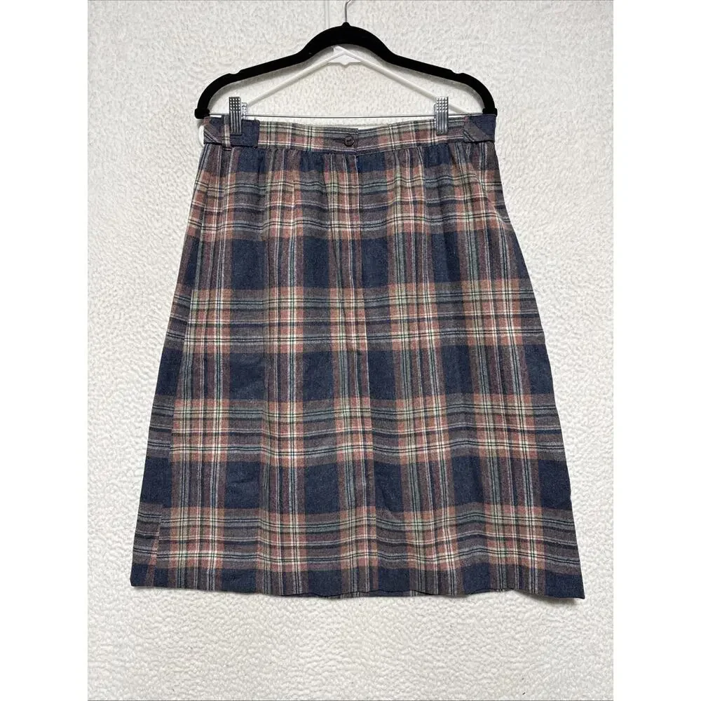 VTG 80’s Donnkenny Women's Wool Blend Plaid Midi Skirt Preppy Size 17/18